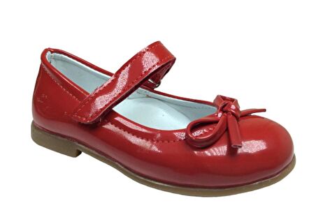 OrtopedikAL Ortaç Bebe Kırmızı Rugan Bıyık Fiyonk Kız Çocuk Babet Ayakkabı İçi % 100 Deri Abiye Fantazi Düğün 